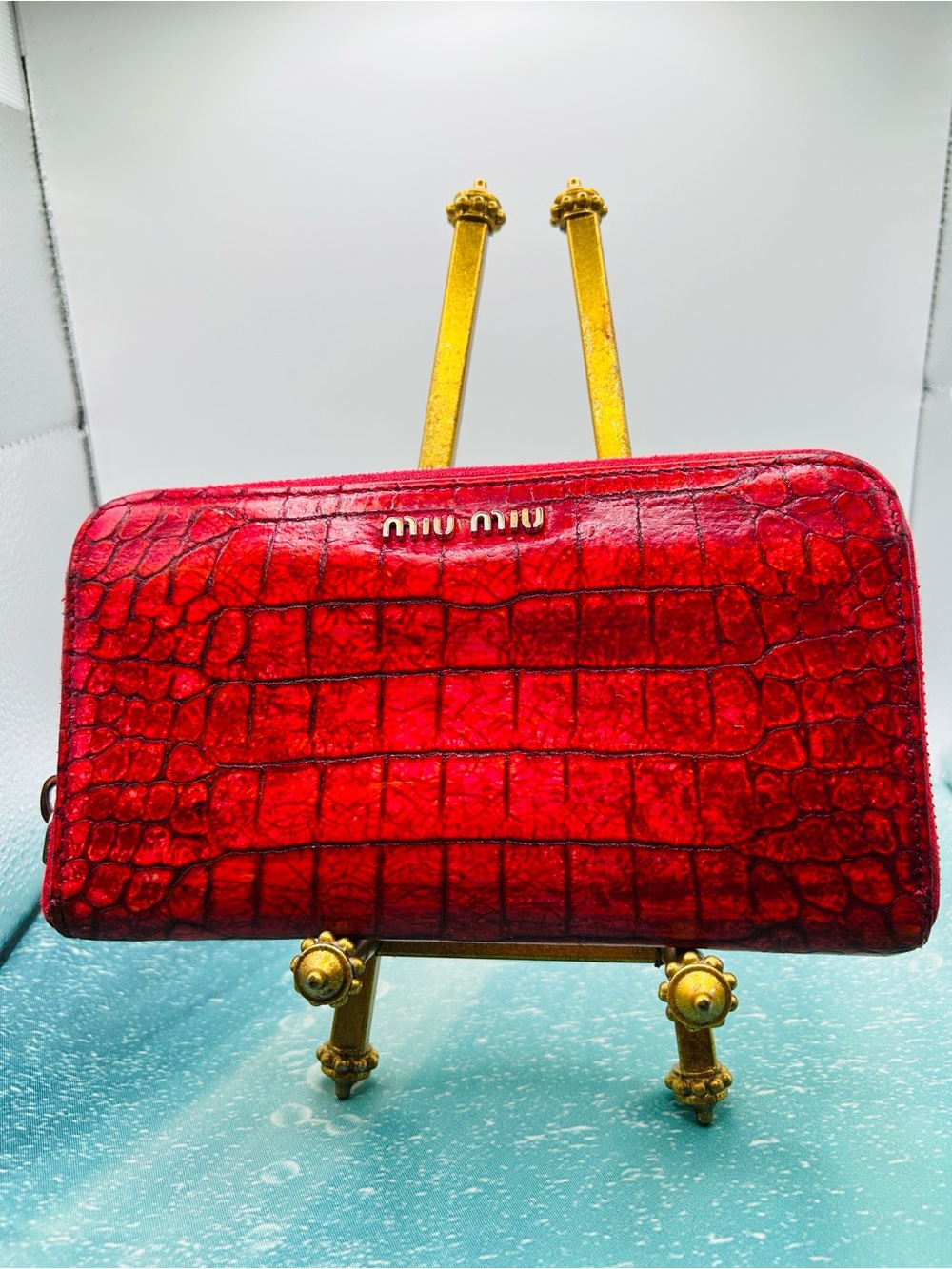 Miu Miu Red Crocodile Embossed Wallet COA Card